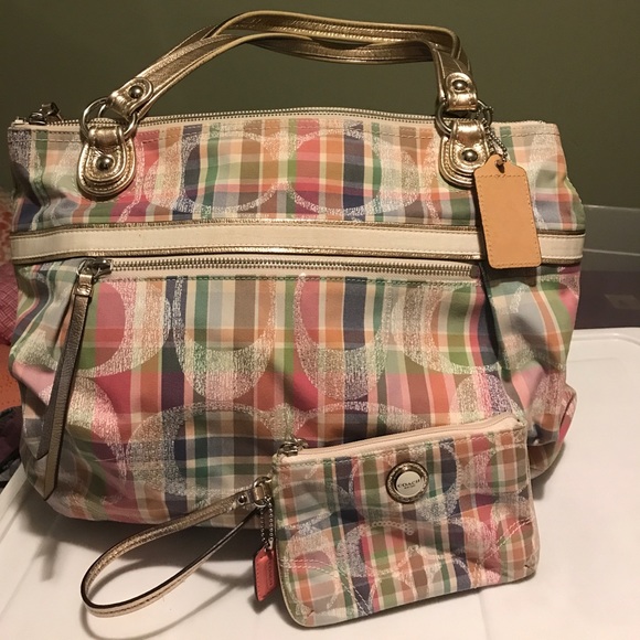 RARE Coach Madras Glam Tote and matching wristlet - Picture 1 of 7